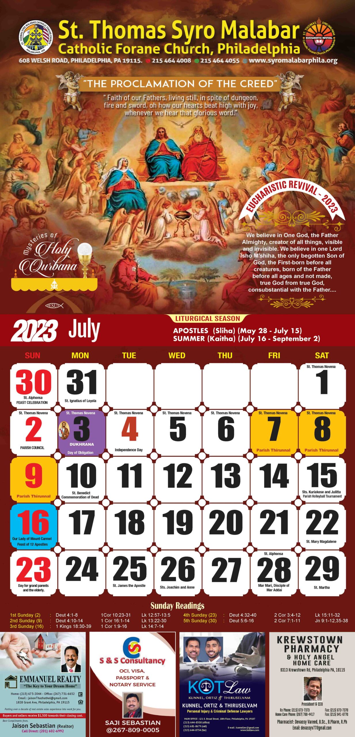 Parish Calendar 2023 SyroPhilly